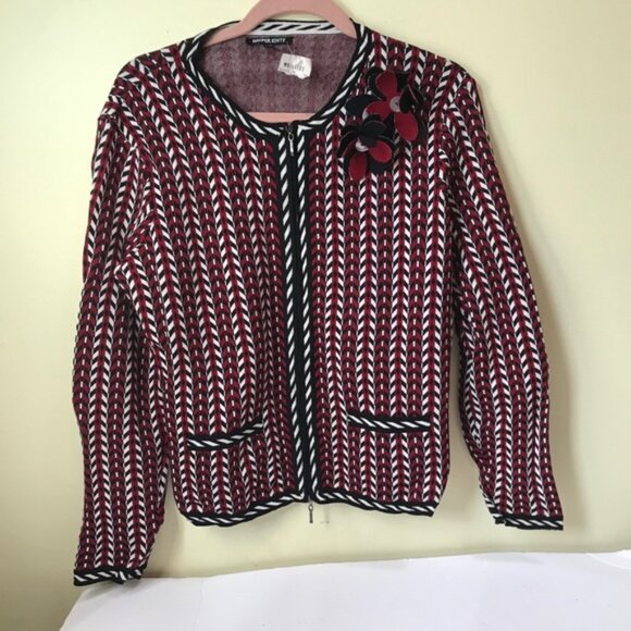 Jasper Knits NEW Graphic Print Textured Cardigan Zip Front Flower Cardi Jacket L - Picture 4 of 16